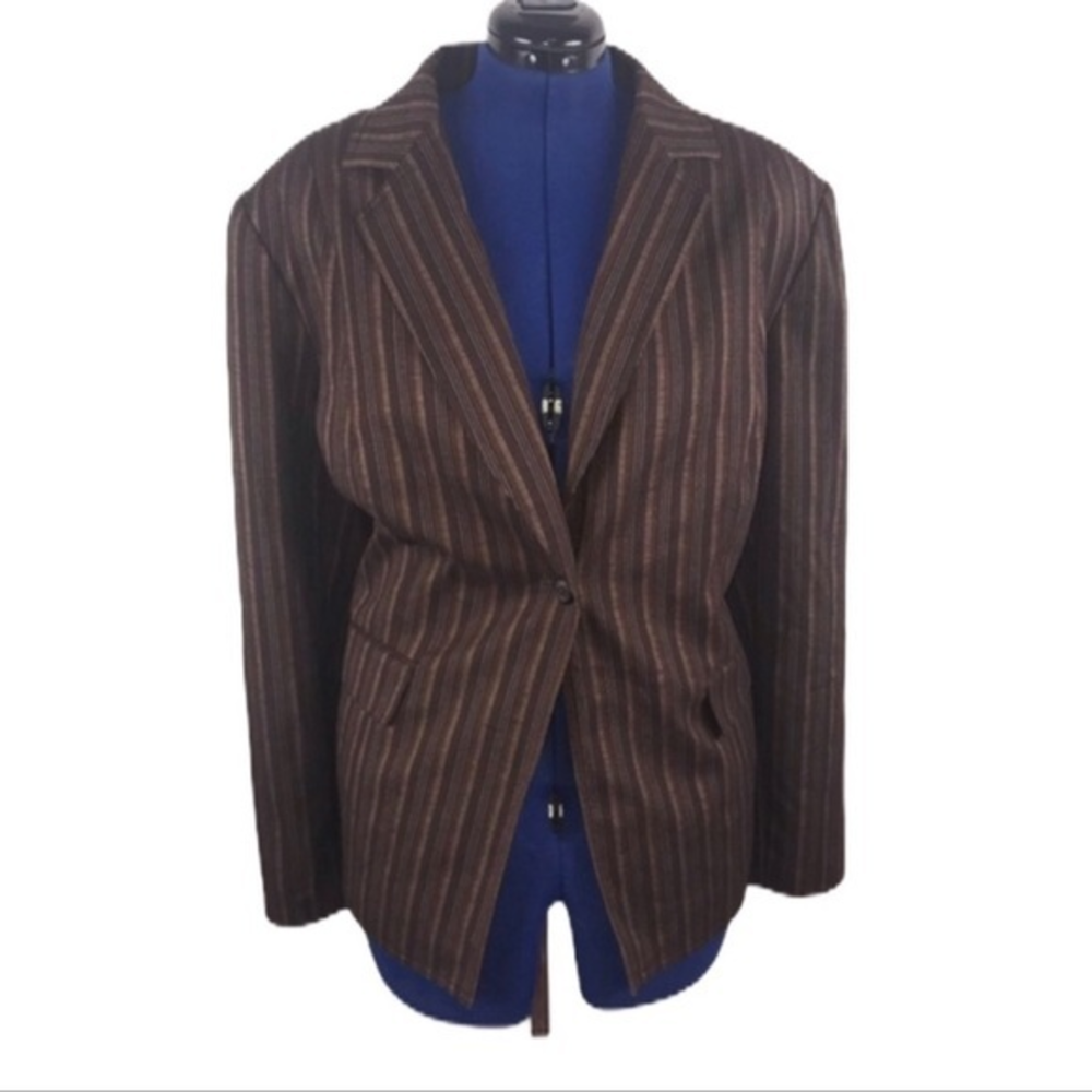 Isabel & Nina 22W brown horizontal stripes 1 button 
long‎ sleeves blazer